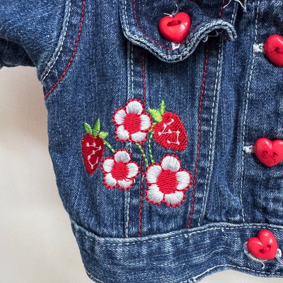 Young Hearts 2T Girls Short Sleeve Jean Jacket with Floral Strawberry Embroidery - Picture 2 of 8